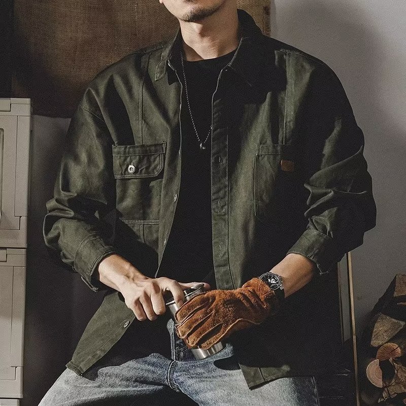American-style Heavy Retro Tooling Shirt Men's Long-sleeved Loose Tough Guy Hunting Shirt Men's Autumn Coach Jacket Coat American-style Heavy Retro Tooling Shirt Men's Long-sleeved Loose Tough Guy Hunting Shirt Men's Autumn Coach Jacket Coat