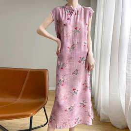 新中式旗袍裙2024夏季改良女士年轻款小清新旗袍小个子日常连衣裙