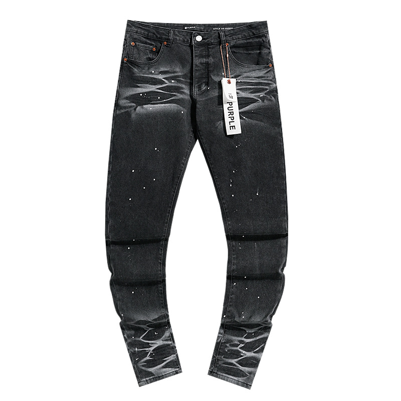Comercio exterior transfronterizo mayorista purp1e estilo americano marca de alta calle agujero parche de tinta retrógrada lavado jeans pantalones cortos