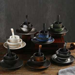 Japanese-Korean Style Ceramic Tableware Restaurant Hotel Four-piece Set Hot Pot Restaurant Bone Dish Bowl Spoon Cup Set Commercial