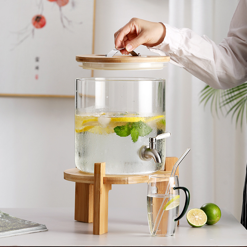 涼水壺帶龍頭大容量商用玻璃冷水桶檸檬水容器水果茶飲料壺果汁缸