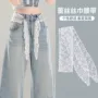 蕾丝白色丝带发带牛仔裤