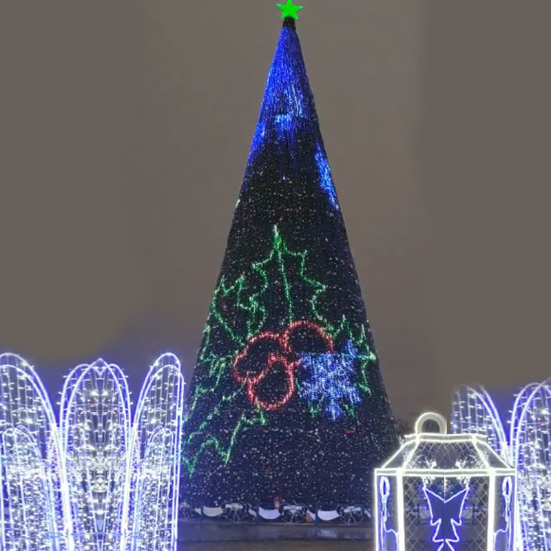 Hotel Mall Giant Large Encrypted Frame Christmas Tree Outdoor Display Ornaments Programmable Point-Controlled Iron Christmas Tree