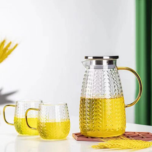 Thickened glass square hammer pattern cold kettle set Household high borosilicate tea juice cold kettle set