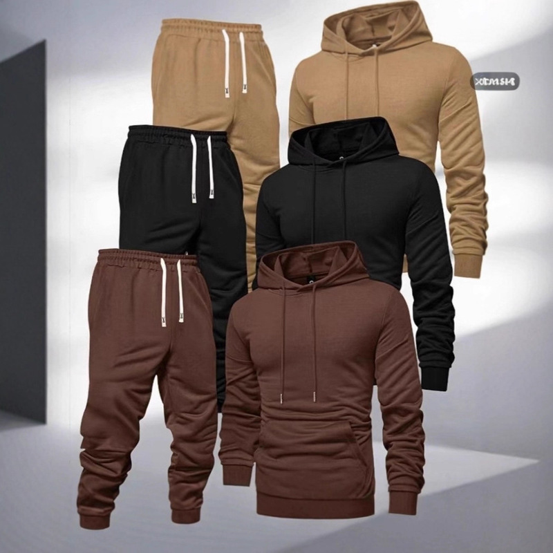Cross-Border Hooded Simple Casual Sweatshirt Set Solid Color Autumn New Light Version Sweatshirt and Sweatpants Versatile Universal Style