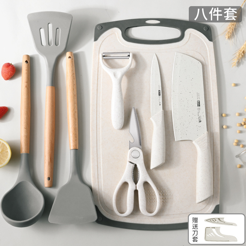 Yangjiang cuchillo de acero inoxidable cuchillo de cocina combinación de utensilios de cocina conjunto de corte conjunto completo de cuchillo de cocina tablero de cocina 2 en 1 uso doméstico