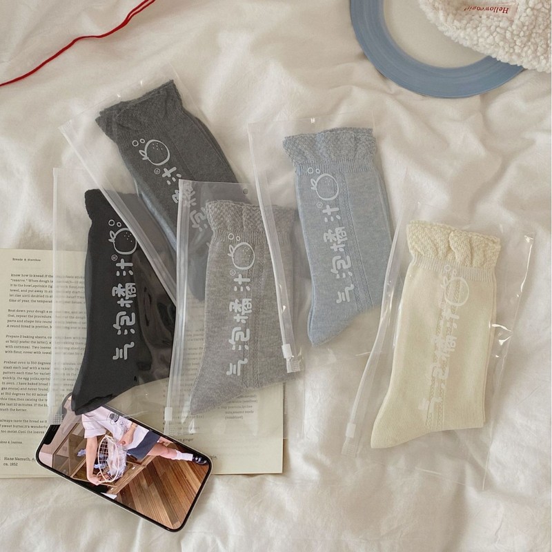 双针花边堆堆袜秋冬百搭纯色中筒袜子女日系袜子韩版袜ins简约袜|undefined