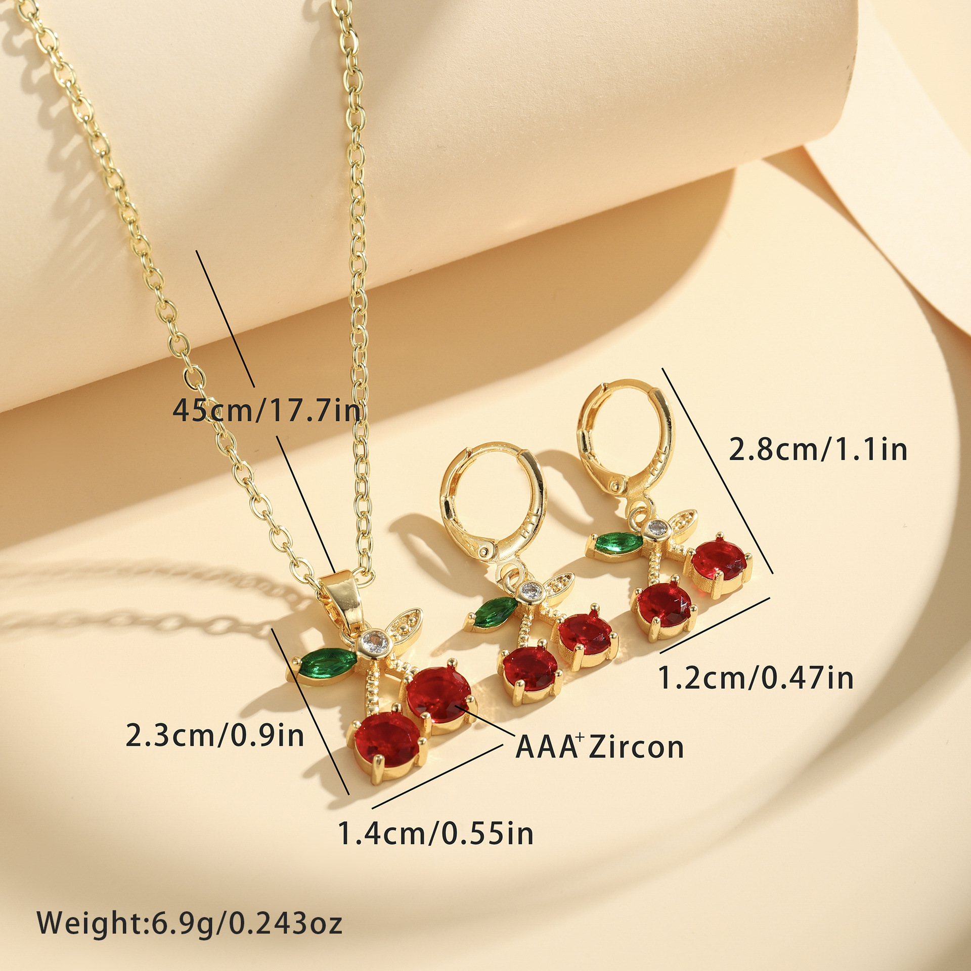 Comercio exterior transfronterizo estilo bohemio moda collar de cereza roja pendientes joyería conjunto de joyería de cobre chapado en oro para mujeres image 4