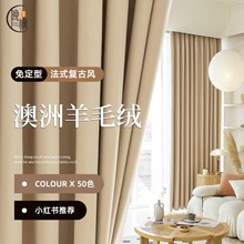 小红书同款法式复古澳洲羊毛绒卧室客厅加厚遮光绒布窗帘成品