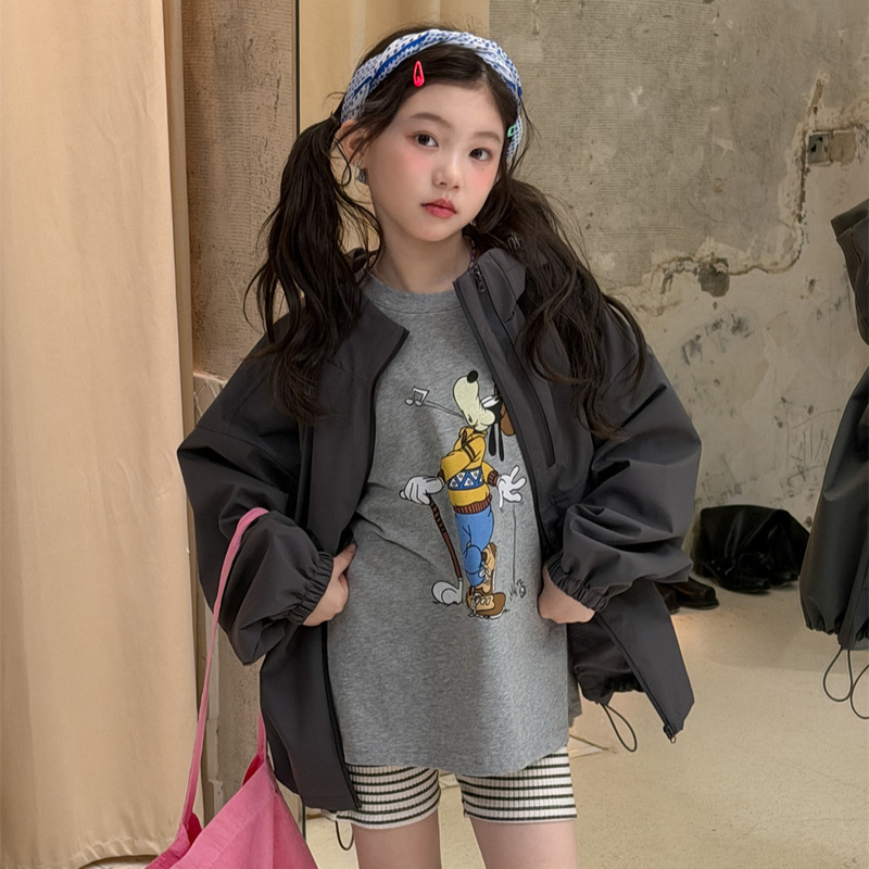 Floral and Xun Girls' Hooded Jacket 2026 Spring Waterproof Windproof Loose Slimming Versatile Casual Coat Trendy Floral and Xun Girls' Hooded Jacket 2026 Spring Waterproof Windproof Loose Slimming Versatile Casual Coat Trendy