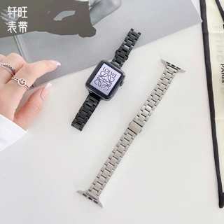 适用苹果applewatch s8手表小蛮腰细三珠不锈钢iwatch se金属表带