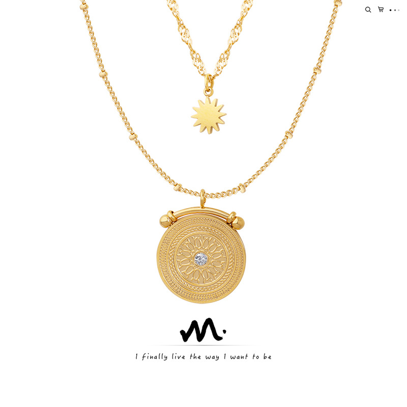 Collar de acero de titanio chapado en oro, doble capa, con textura de diamantes, todo tipo de ocasión