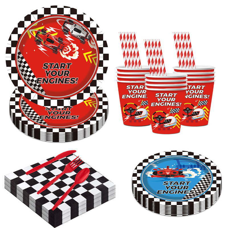 Spot Racing Theme Party Supplies Boy Birthday Decoration Racing Black and White Checkerboard Paper Plate Tissue Tableware Set Spot Racing Theme Party Supplies Boy Birthday Decoration Racing Black and White Checkerboard Paper Plate Tissue Tableware Set