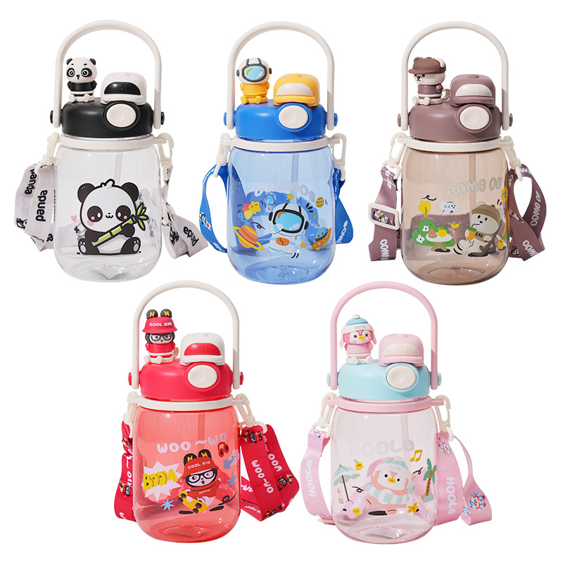 Taza de agua de plástico para verano, doble función para beber, gran capacidad, alto valor facial, con correa para estudiantes.