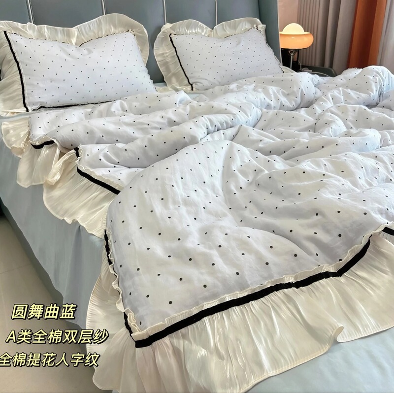 2025新款法式浪漫复古花边纯棉双层纱四件套小碎花被套三件套批发|undefined