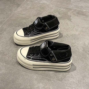 2025 Spring New Thick-Soled High-Top Canvas Shoes for Women, Niche Versatile Sports Casual Shoes, Height-Increasing Sneakers for Women