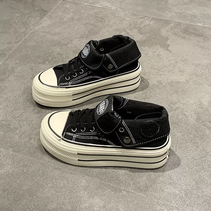 2025春季新款厚底高帮帆布鞋女款小众百搭运动休闲鞋增高板鞋女鞋