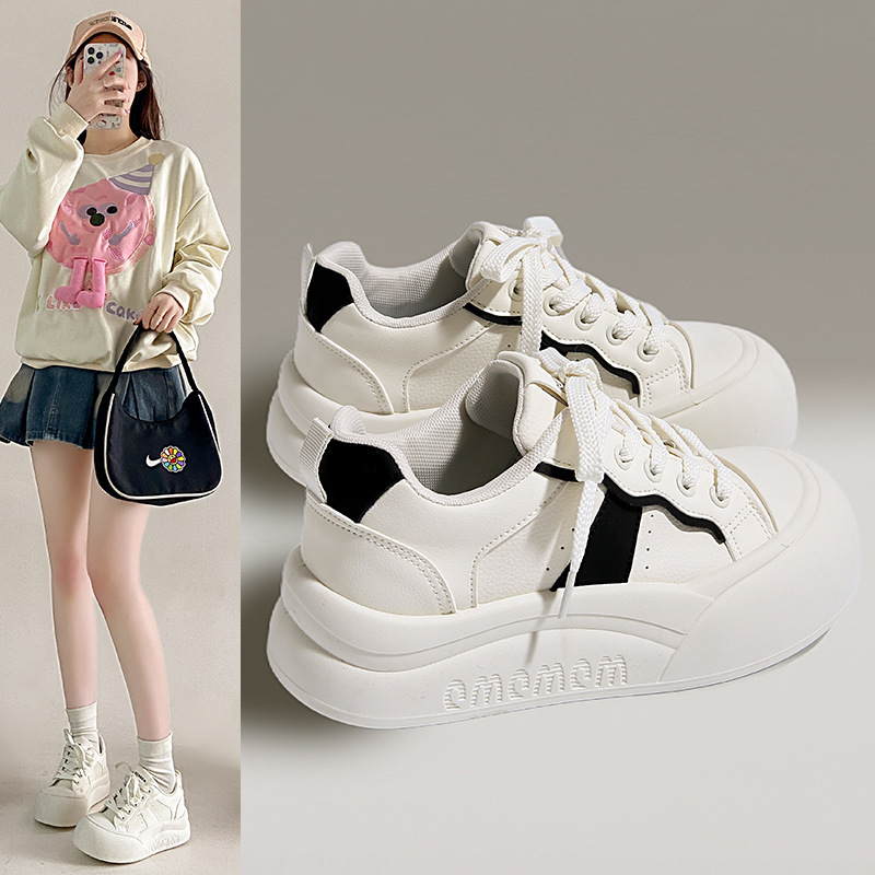 Cute Fashion Round Head Thick Bottom Casual Shoes Women's 2025 Spring New High Height Lightweight Low-top Board Shoes sneaker Trendy Cute Fashion Round Head Thick Bottom Casual Shoes Women's 2025 Spring New High Height Lightweight Low-top Board Shoes sneaker Trendy