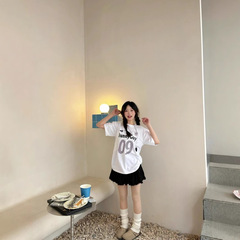 2025 夏新入生純綿半袖 Tシャツ女性のための韓国デジタルプリント半袖 Tシャツトレンディな服