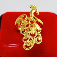 越南沙金首饰黄铜镀金饰品 孔雀戒指 婚庆女式时尚配饰 厂家批发