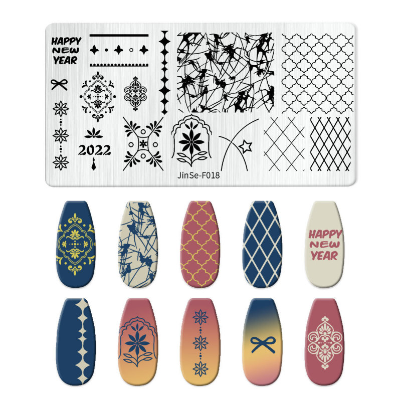 跨境美甲印花板格纹豹纹牛仔纹Nailplate不锈钢指甲复古模板转印|undefined