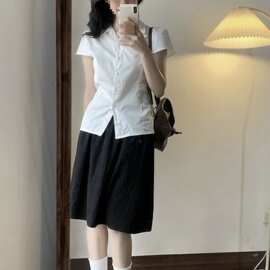 日系黑色短裙女夏季薄款学院风字半身裙小个子短款显瘦百搭中裙