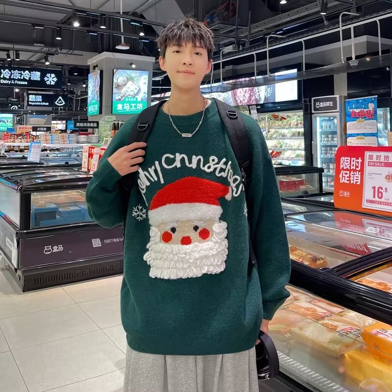 Couple's Autumn and Winter Fashion Versatile Santa Claus Crew Neck Sweater American Ins Trendy Loose Casual Pullover Sweater