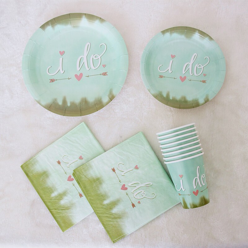 [in stock] Amazon Wedding I DO Paper Plate Tableware suit Paper Cup Paper Towel Disposable Wedding Party Paper Plate
