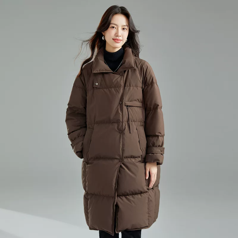 Down jacket, goose down, increased thickness, loose fit, coffee/black/white, sizes S–L