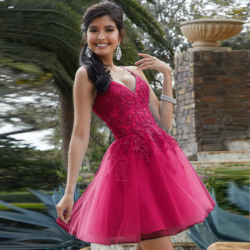 2025 caída de otoño vestido de noche de encaje corto Aliexpress Amazon vestido de fiesta de cumpleaños pequeño