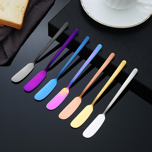 Cross-border Amazon 304 stainless steel butter knife golden butter spatula jam knife butter knife long handle spread knife