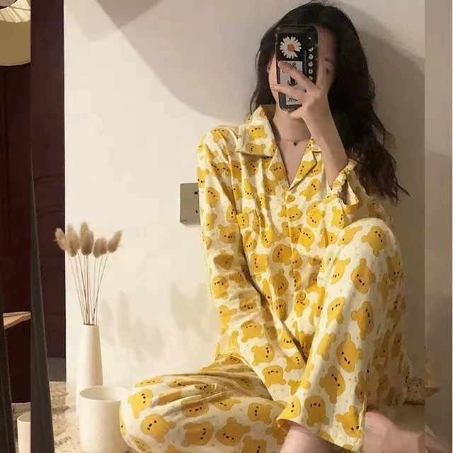 Long‑sleeve pajama cardigan, women’s cartoon print loungewear, relaxed fit, sizes M–XXL
