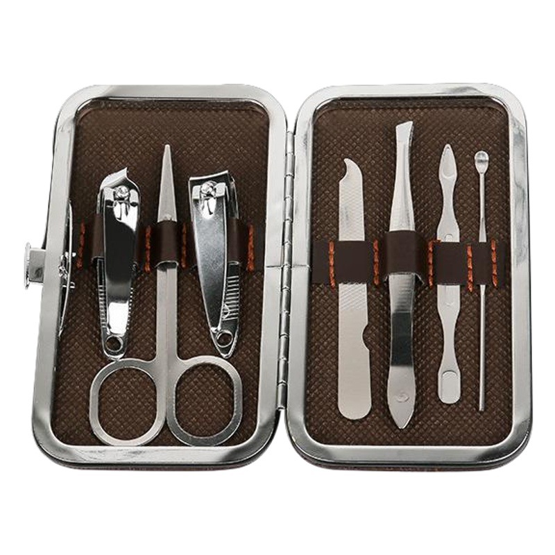 Leather Box 7 Pieces Set Beauty Nail Art Tool Set Factory Gift Printing LOGO Nail Clipper Nail Clipper Set