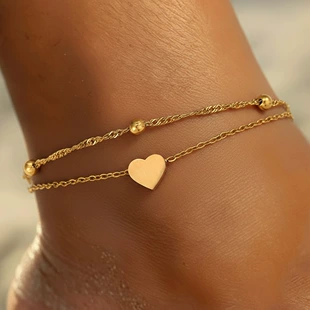 Двойной браслет на ногу с сердечками 18K-покрытие