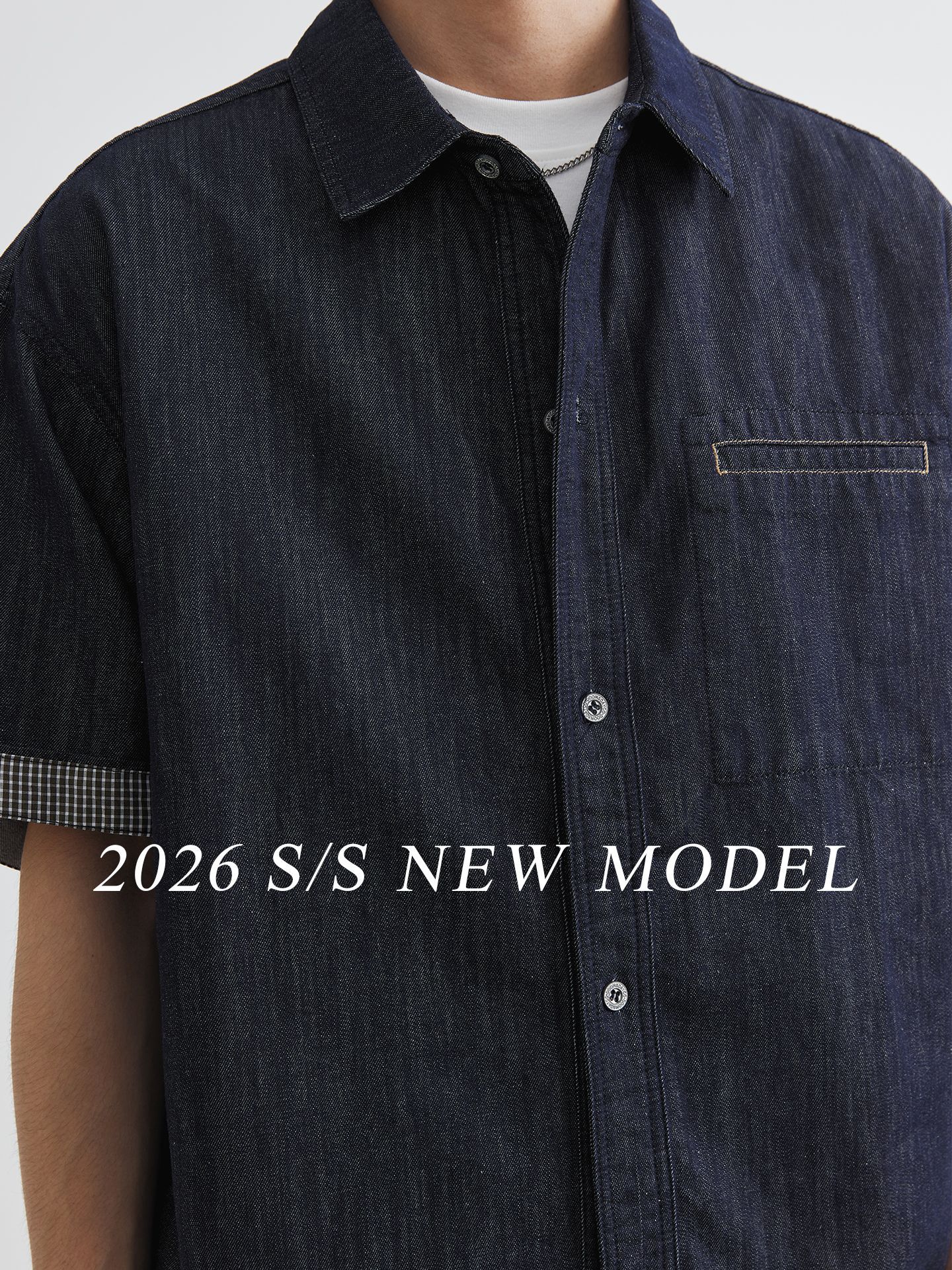 Bộ đồ denim nam 2 mảnh áo sơ mi ngắn tay quần short — màu xanh