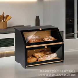 跨境厨房木质面包箱竹木食品存储箱家用糕点水果面包带盖收纳箱