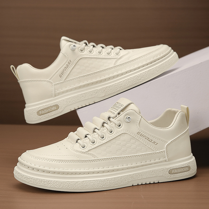 New Trendy Versatile Casual Men's Shoes Breathable Sneakers High-End Soft Leather Shoes White Shoes Men's Black Casual Sneakers