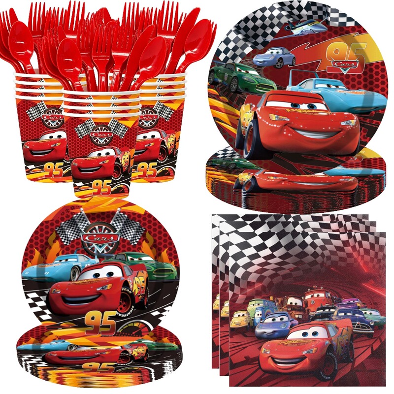 Cars Lightning McQueen Birthday Party Supplies Paper Plates Paper Cups Napkins Cutlery Children's Theme Set Cars Lightning McQueen Birthday Party Supplies Paper Plates Paper Cups Napkins Cutlery Children's Theme Set