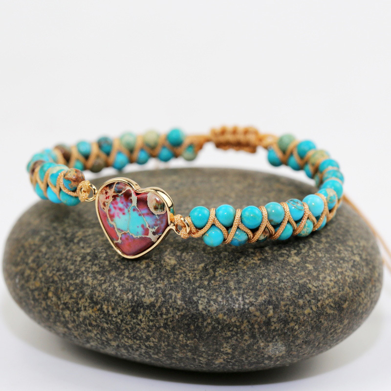 Heart Shape Pattern Unisex Gender Ethnic Style Heart Shape Natural Stone Knitting Bracelets