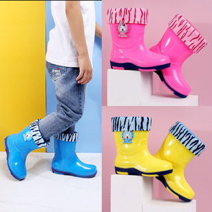 Children's Cartoon Rain Boots for Boys and Girls, Rain Boots, Water Shoes for Girls and Students, Cotton and Velvet Water Boots, Kidsren's Waterproof Rubber Shoes