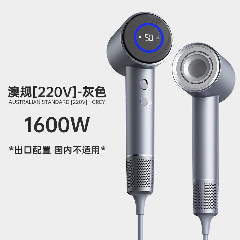 【D3-D】회색【호주 규격-220V】-11만 RPM 브러시리스 모터 + 2억 개 음이온 + 풍온 디지털 표시 + 자석식 풍량 노즐 + 1600W