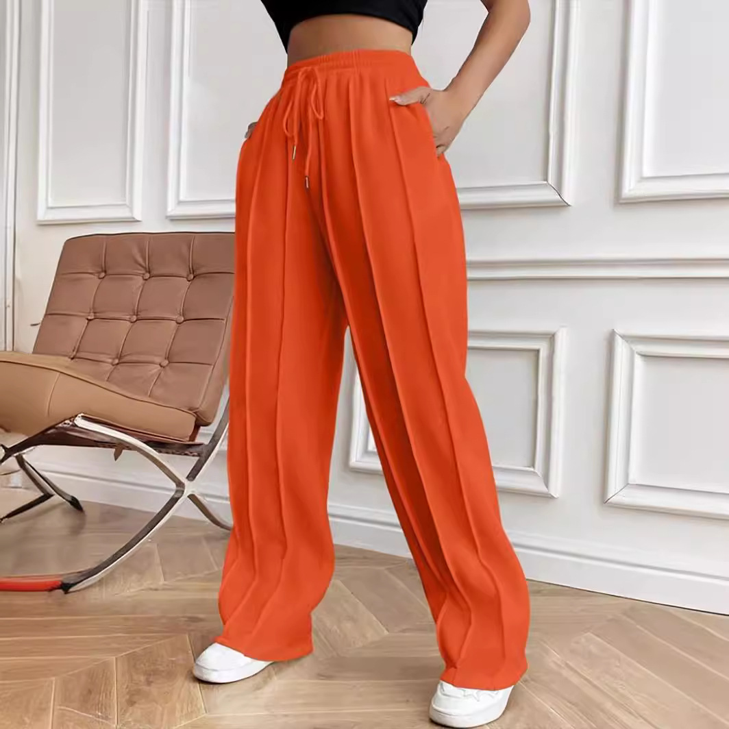 Vêtements pour femmes 2024 pantalons de survêtement décontractés pour femmes pantalons de survêtement droits à rayures verticales avec cordon de serrage pour femmes_voghion.com