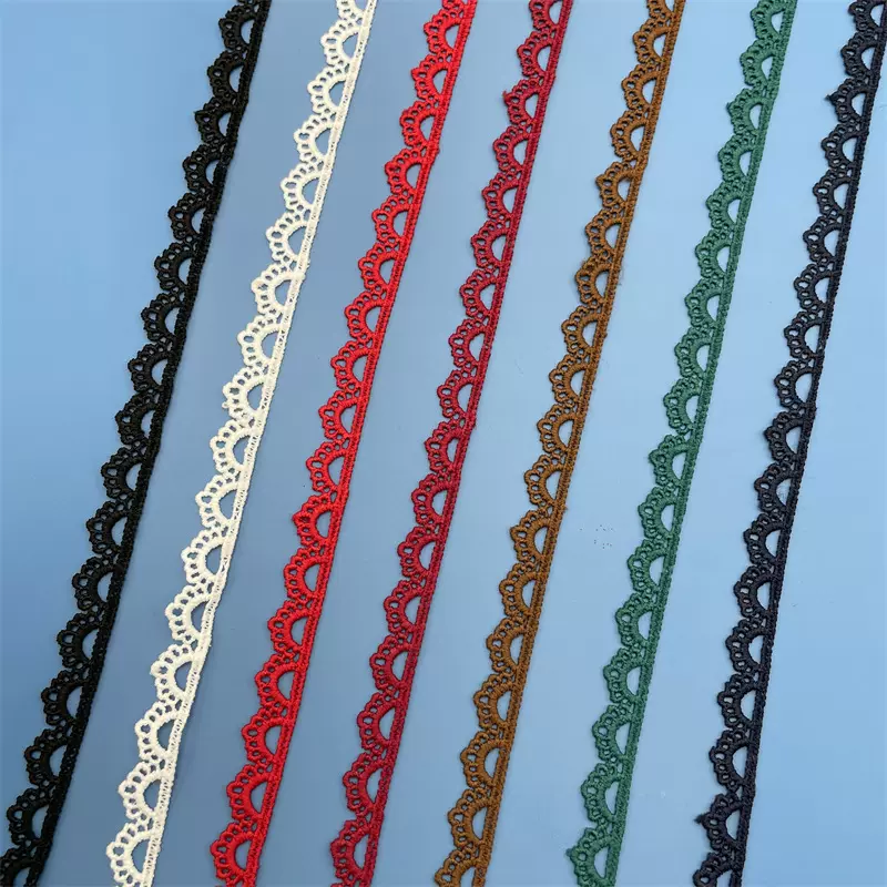 现货彩色牛奶丝花边服装辅料水溶刺绣蕾丝单边小波浪条码花边lace