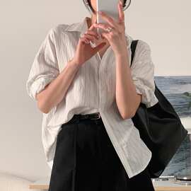 已出货 2026秋季新款韩版女式条纹长袖衬衣女