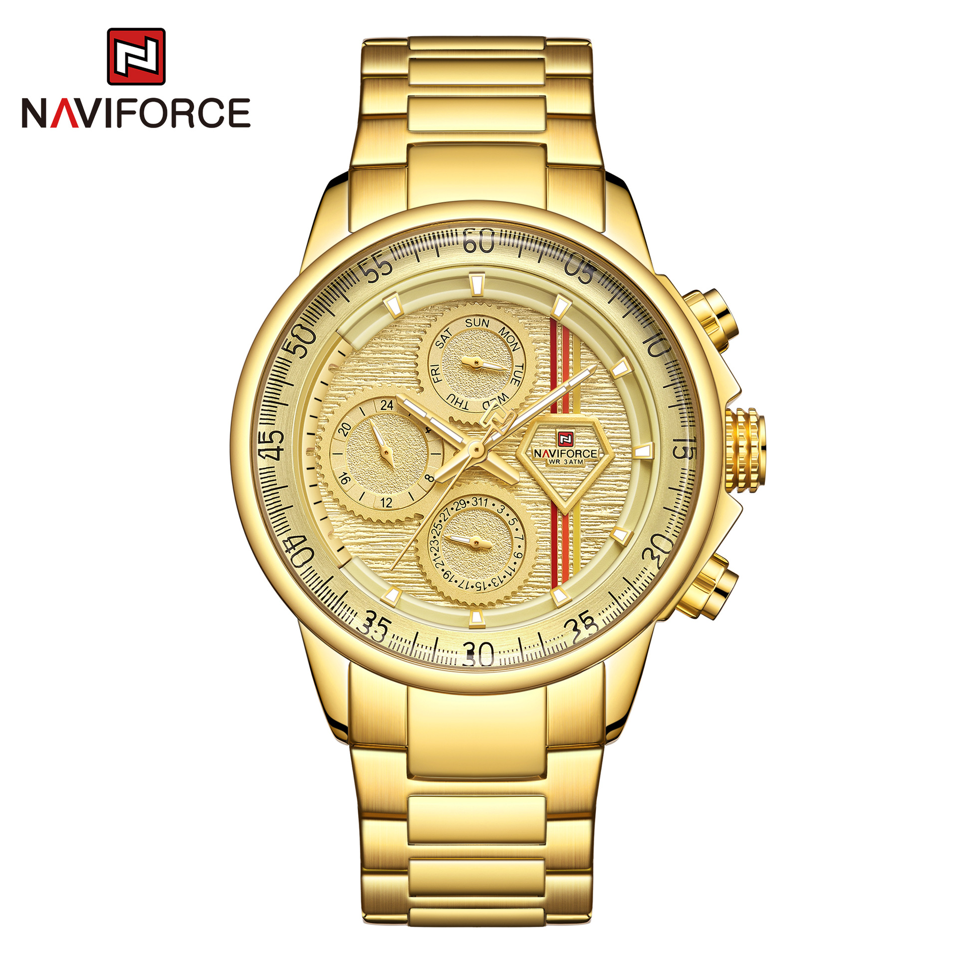 Relógio masculino casual de negócios de quartzo NAVIFORCE/Lingxiang 9184 com pulseira de aço e calendário de seis pinos_voghion.com