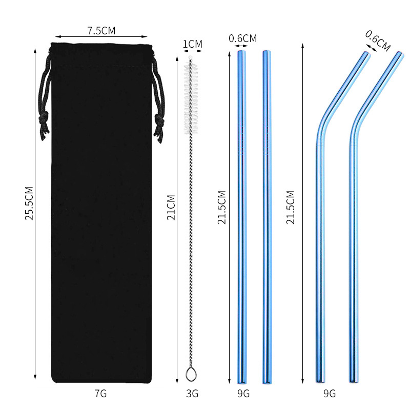 Traje de paja de acero inoxidable 304 especial transfronterizo de Amazon de color chapado en titanio tubo de bebida de metal café leche té paja