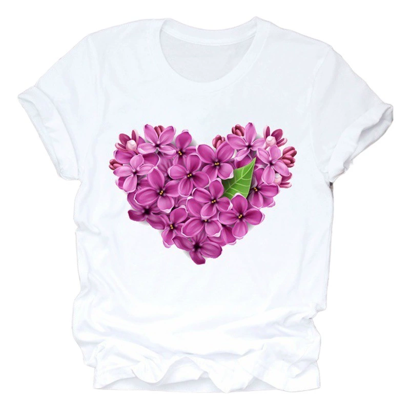 Женская одежда Amazon Весна и лето цветок Любовь Свободный мультфильм модный тренд простая футболка женская