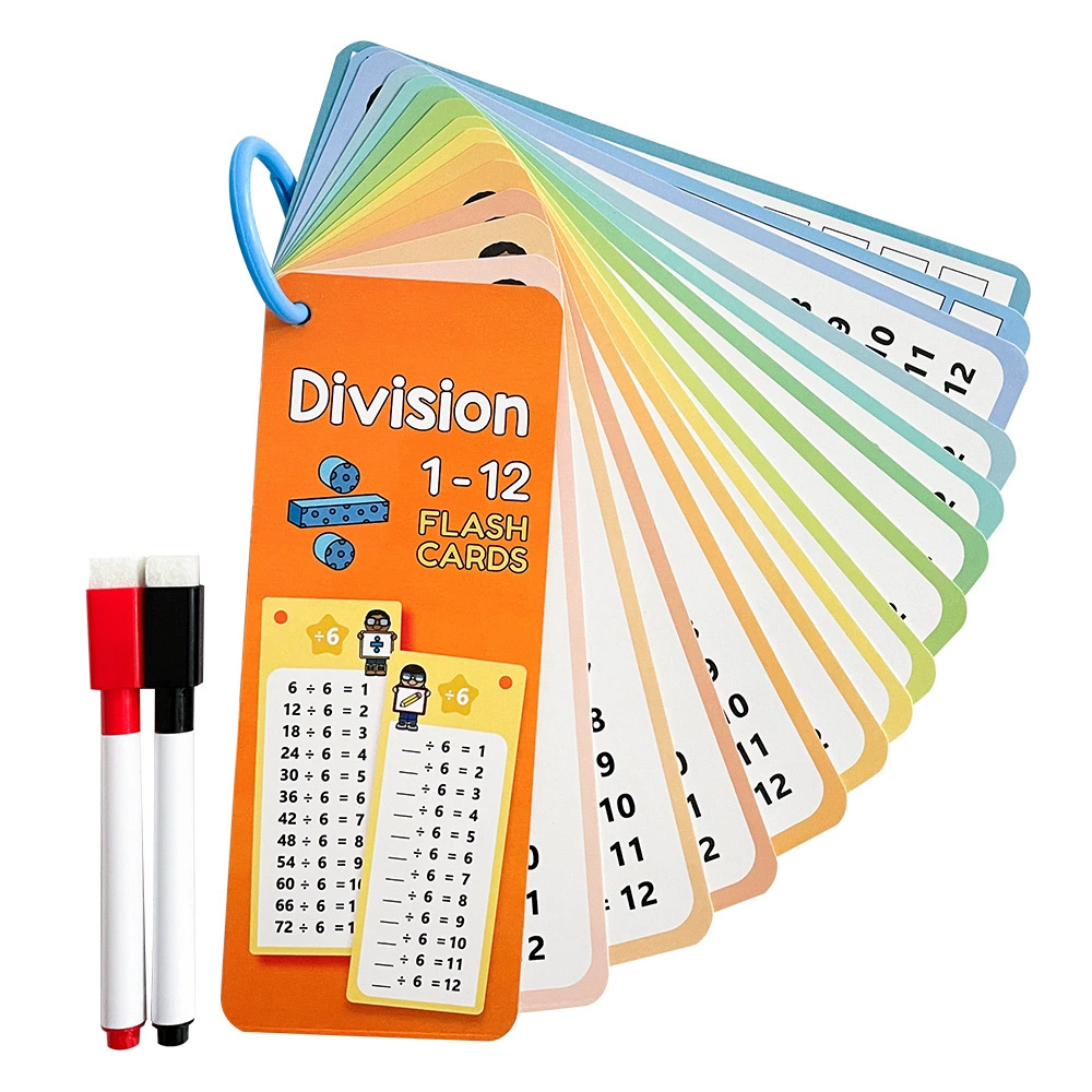 Wipe‑and‑write math teaching cards, reusable flashcards 15 pcs + 2 pens, 18×7 cm