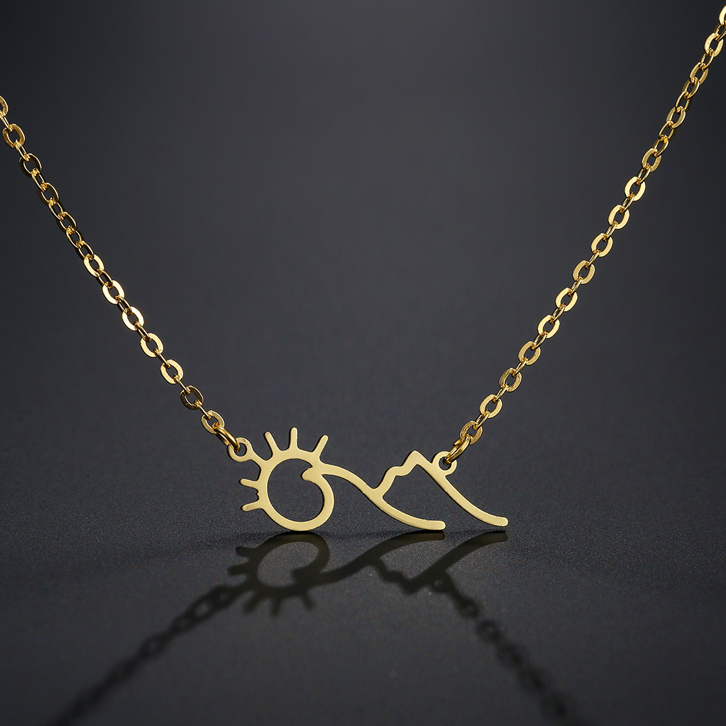 Sunshine Sunrise Mountain pendant necklace for women men stainless steel hiking climbing jewelry friendship