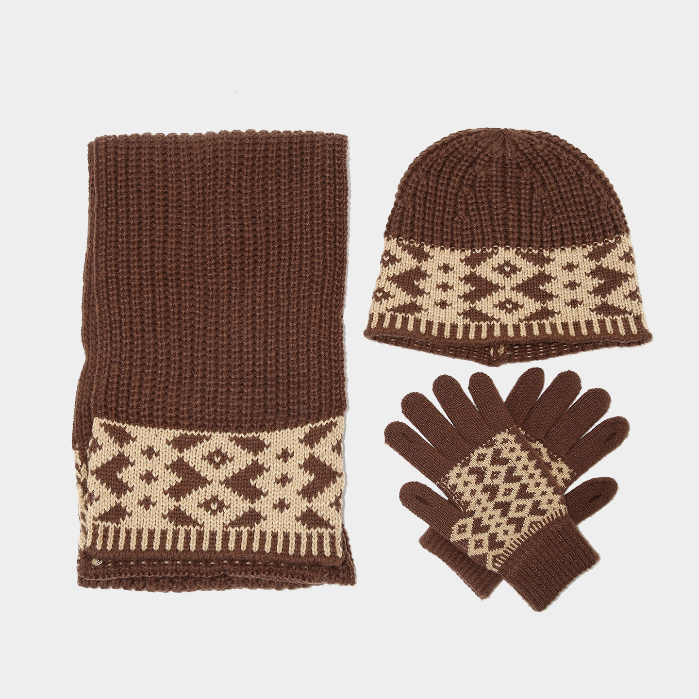 Otoño y invierno de lana caliente sombrero bufandas guantes de tres piezas estilo nacional de moda para mujeres protectoras de oídos frías set de moda